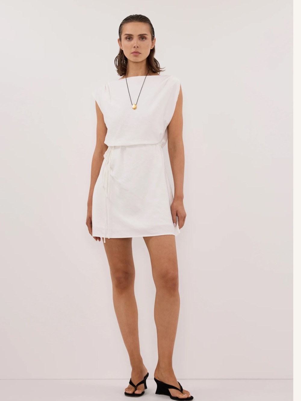 Marmo White Draped Mini Dress
